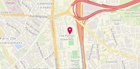 Plan de Centre Sportif Porte de Bagnolet, 72 Rue Louis Lumière, 75020 Paris