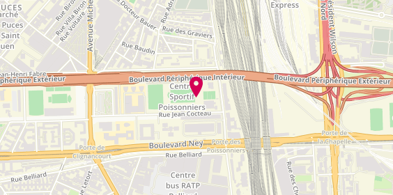 Plan de Centre Sportif Poissonniers, 2 Rue Jean Cocteau, 75018 Paris